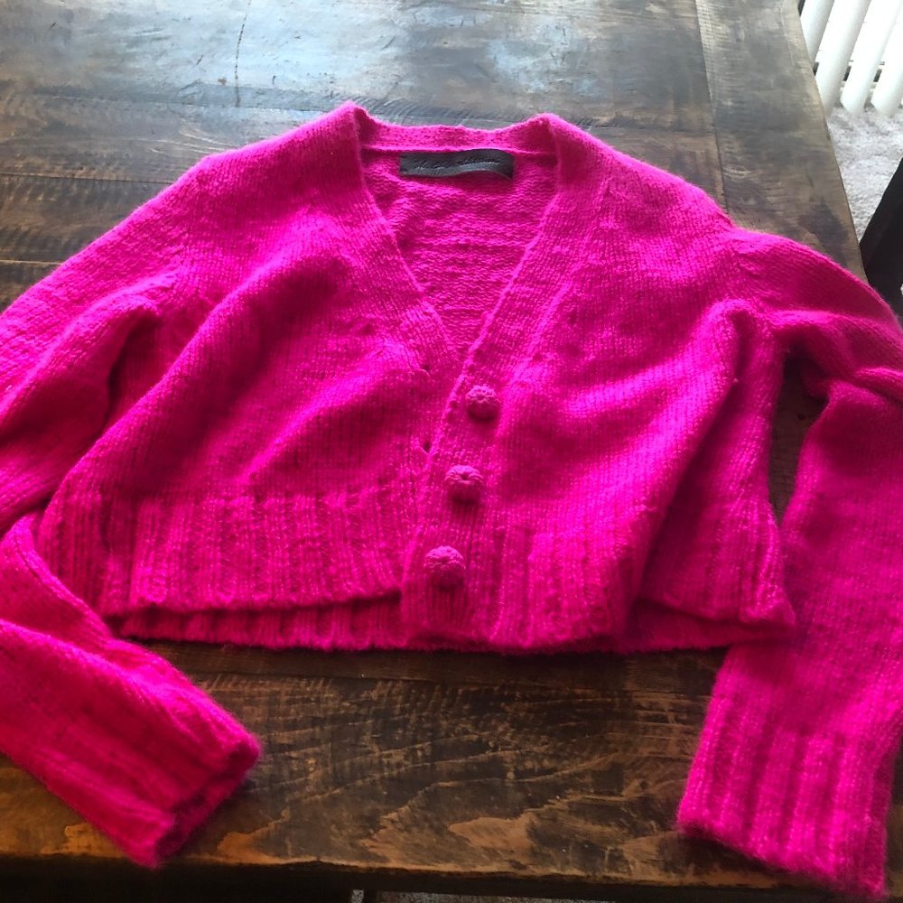 New Elder Statesman Hot Pink Cropped Cardigan